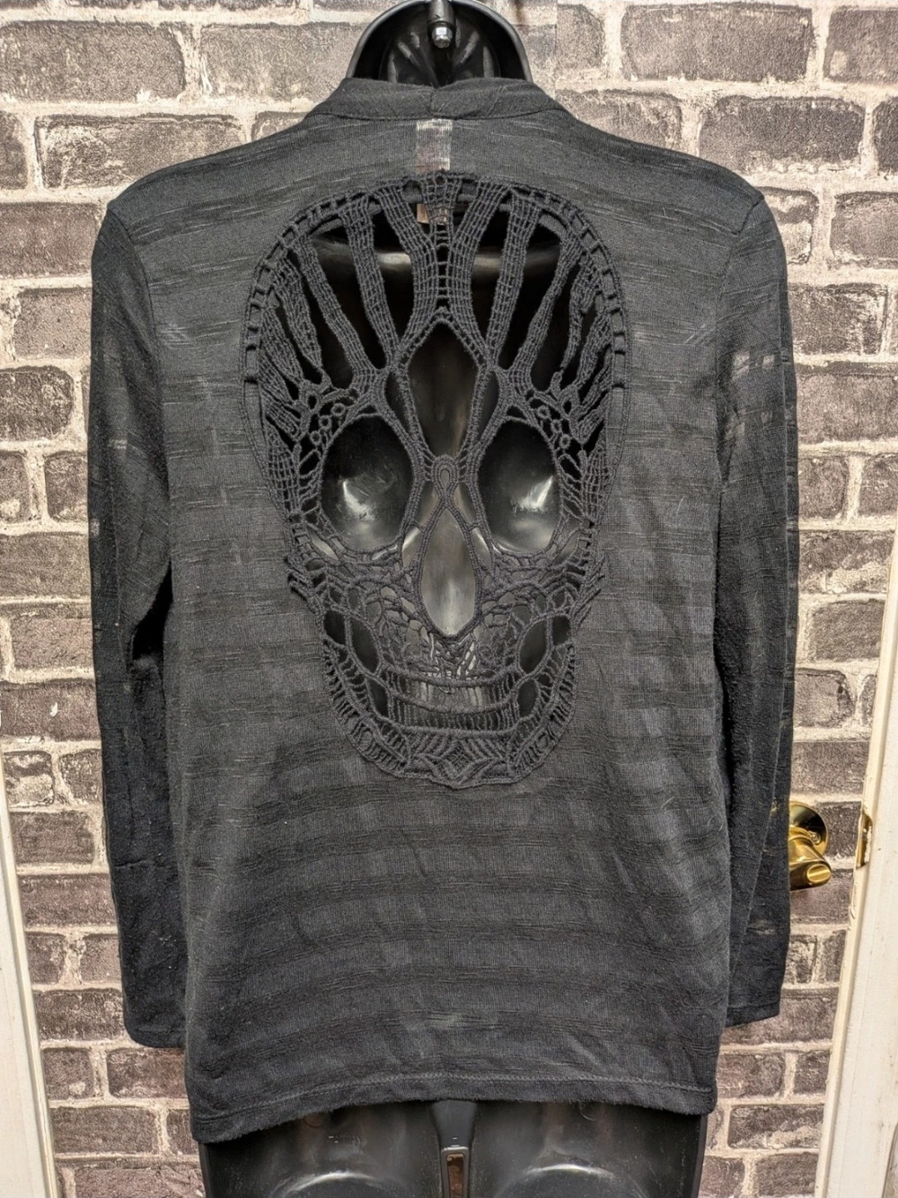 No Boundaries Black Open-Back Skull Crochet Cardigan